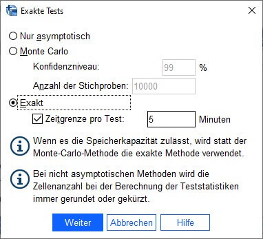 Option exakte Tests SPSS Mann-Whitney-U-Test