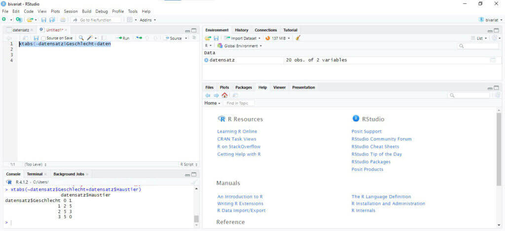 Statistik R Bivariate Statistik mit RStudio