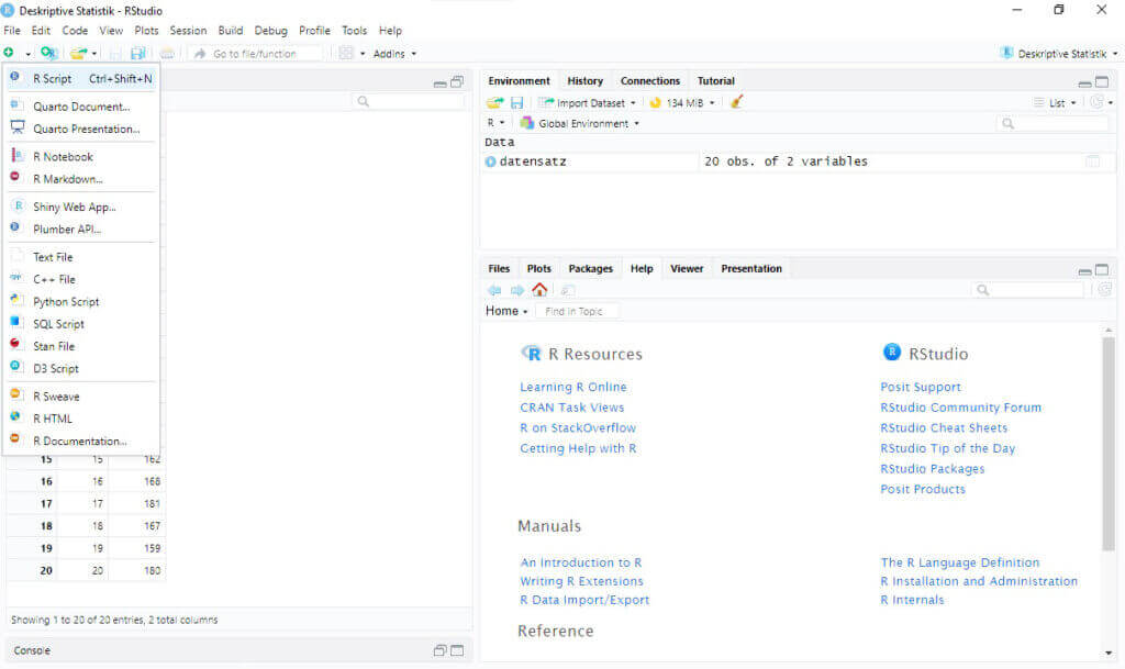 Statistik R Deskriptive Statistik und Häufigkeitsverteilung in RStudio