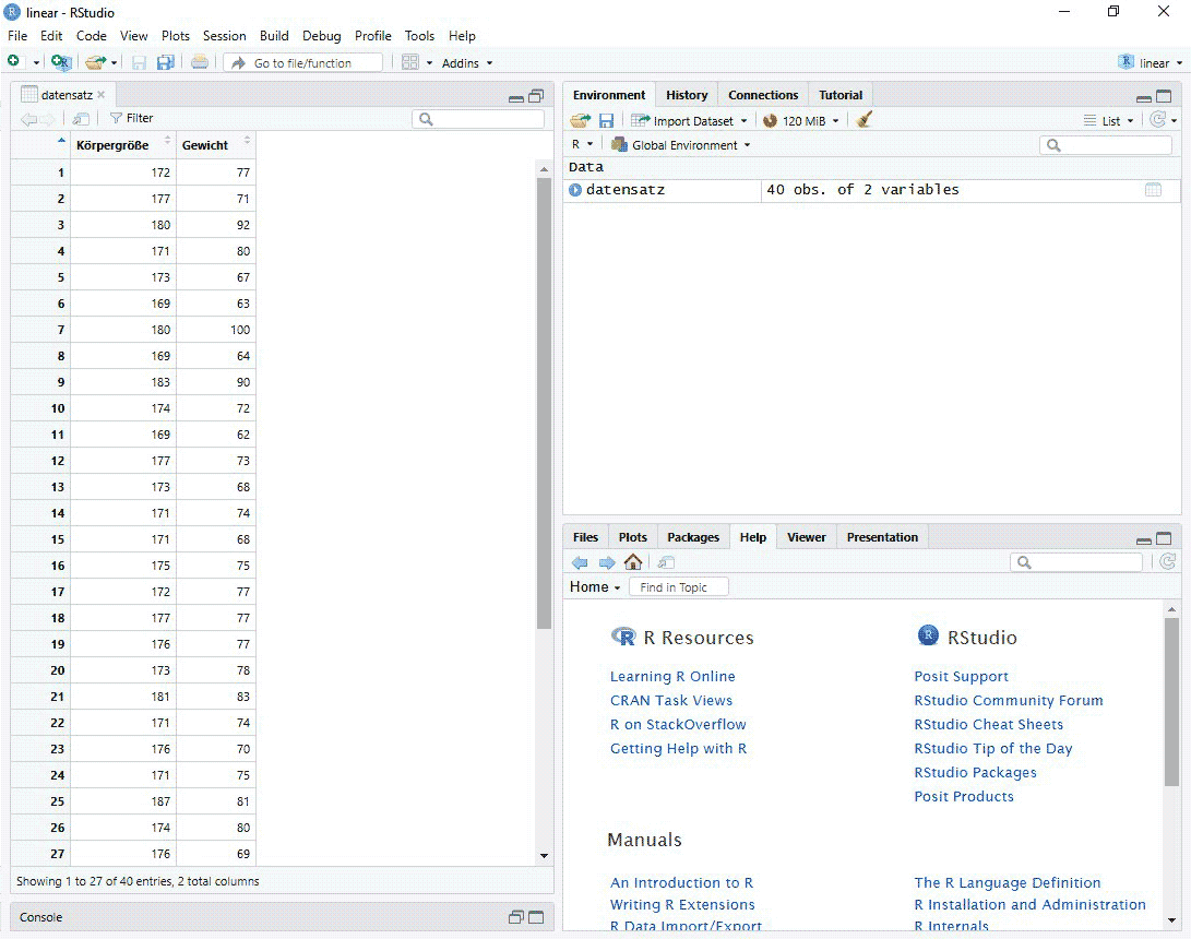 Lineare Regression – RStudio