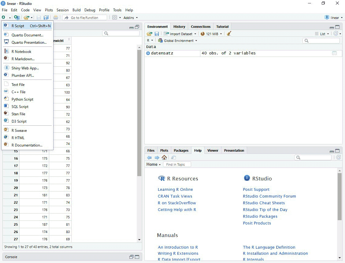 Lineare Regression – RStudio