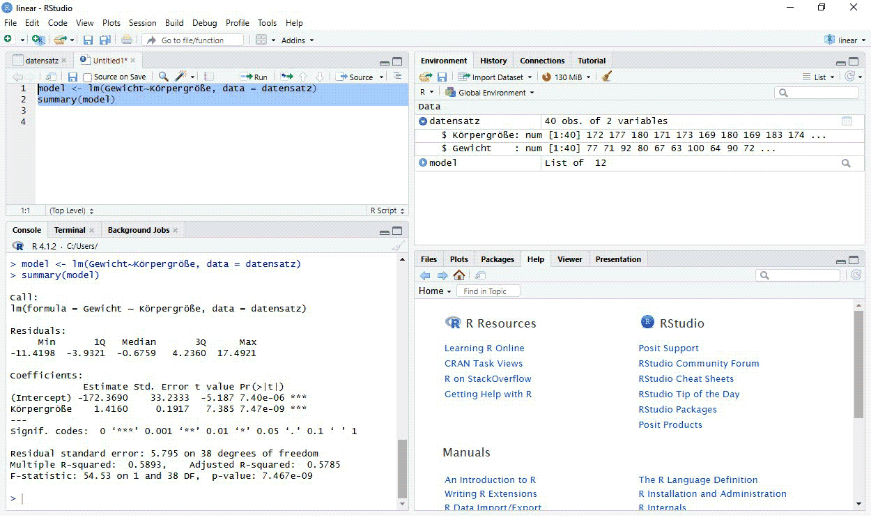 Lineare Regression – RStudio