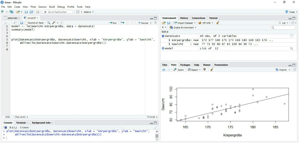 Berechnung lineare Regressionsmodelle in RStudio
