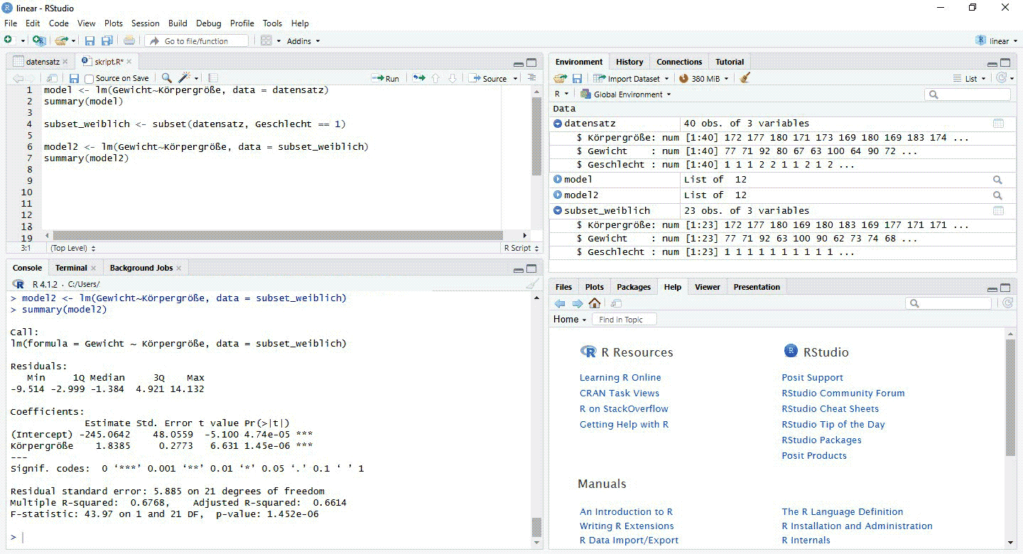 Lineare Regression – RStudio