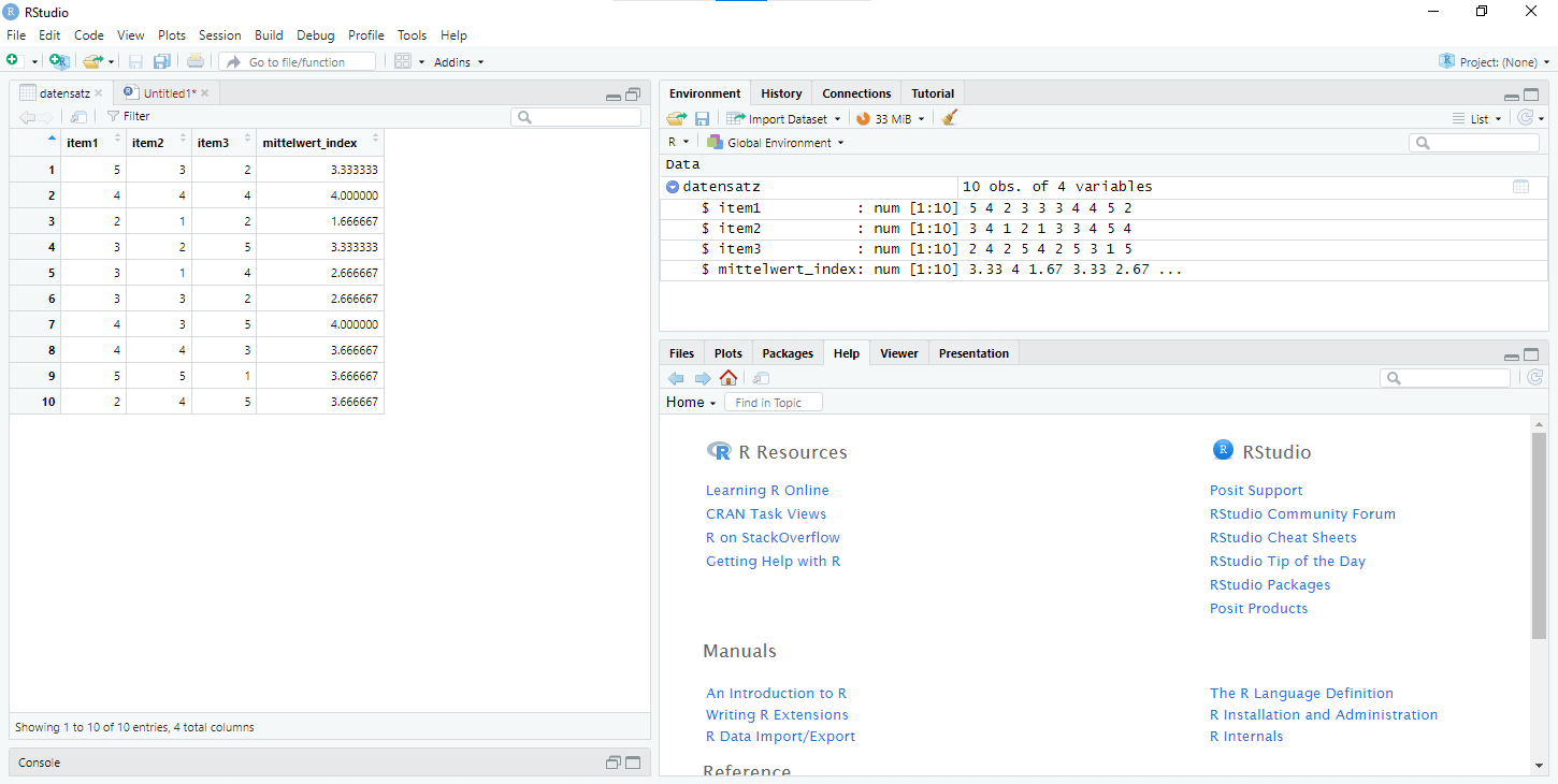 Berechnung und Transformation von Variablen in RStudio