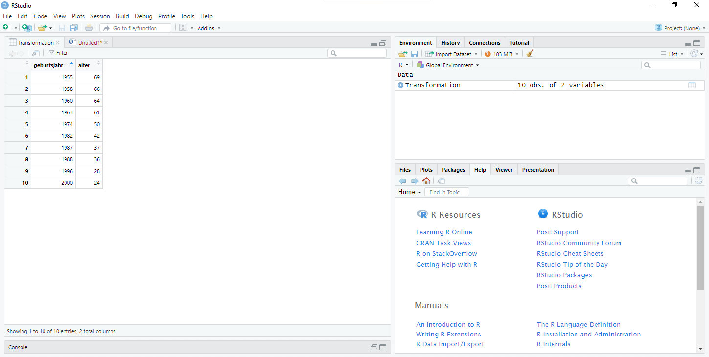 Berechnung und Transformation von Variablen in RStudio