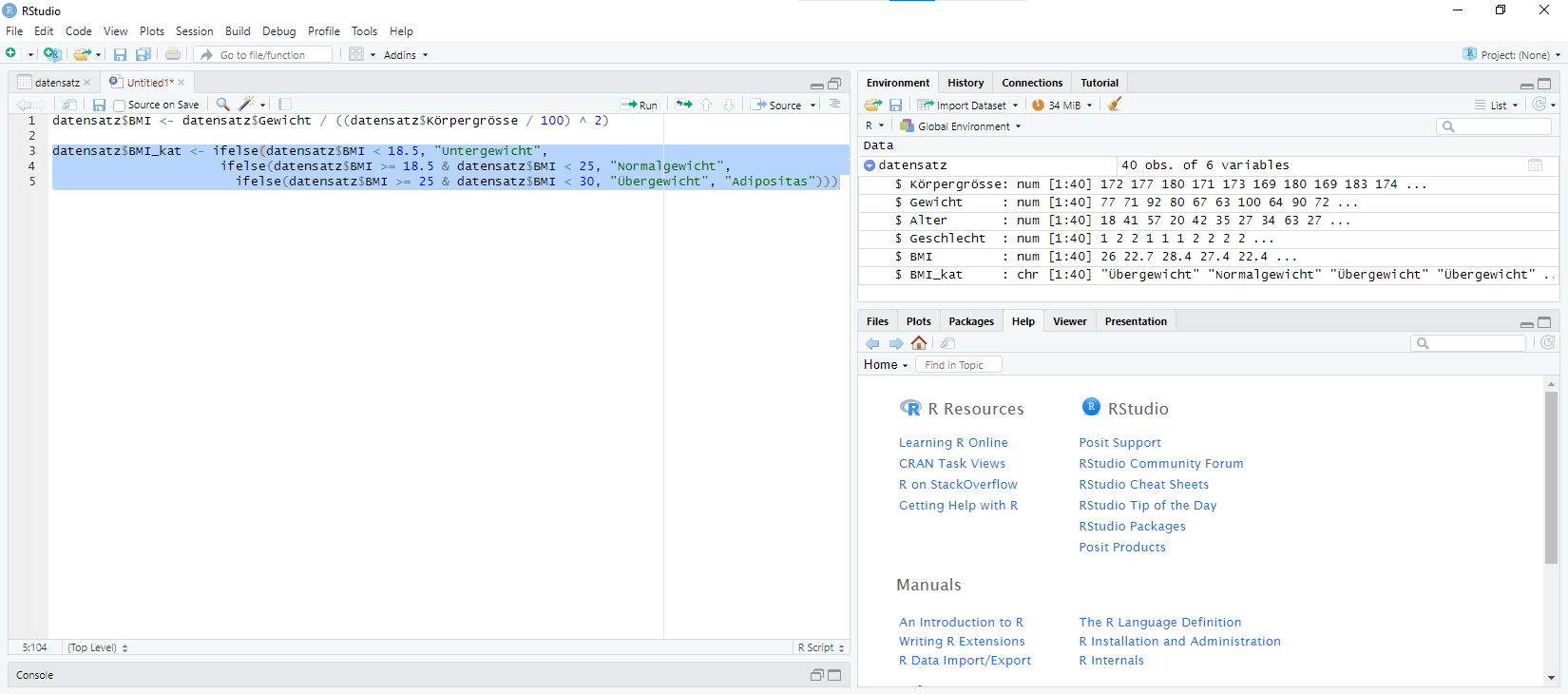 Berechnung und Transformation von Variablen in RStudio