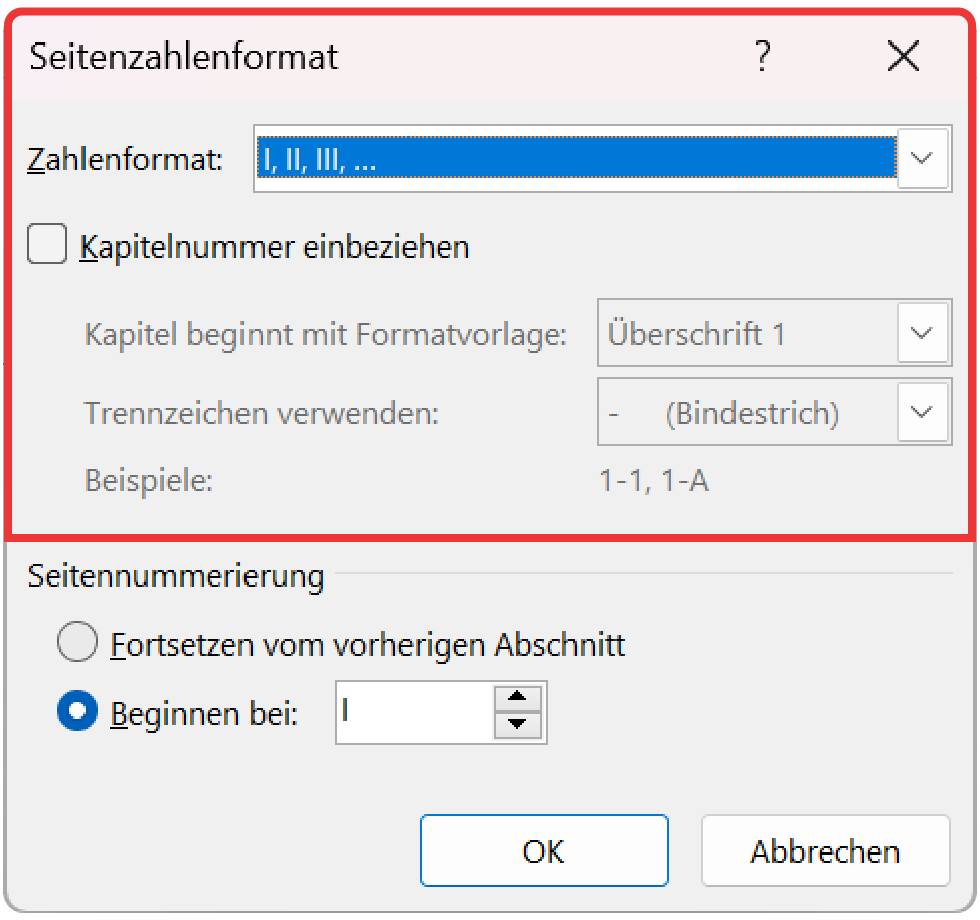 Seitenzahl formatieren Seitenzahl ab Seite 3